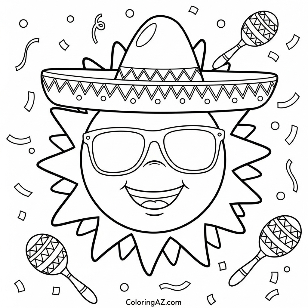 Chili peppers and sombrero coloring page