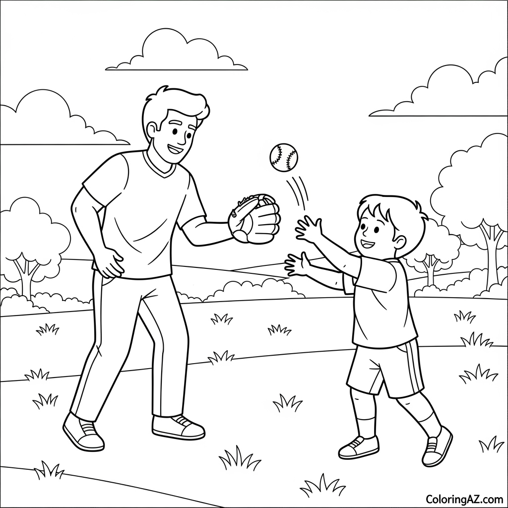 Finished dad-themed coloring sheet on table