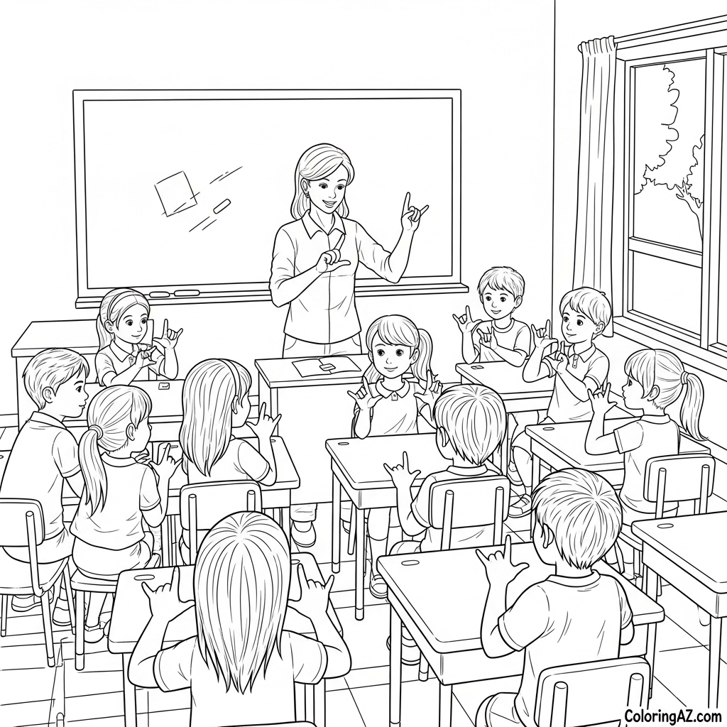 ASL letter 'D' coloring page