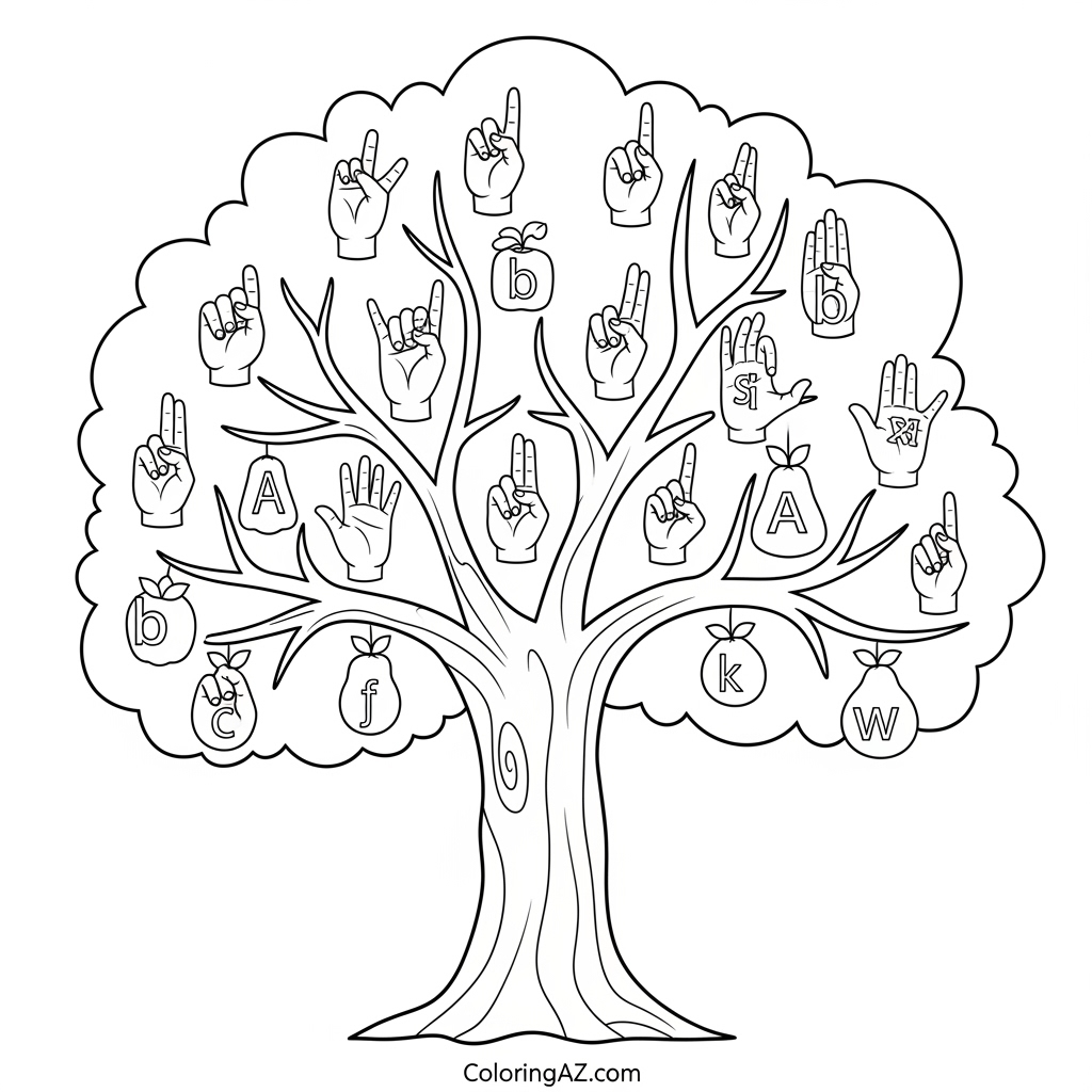 ASL letter 'F' coloring page