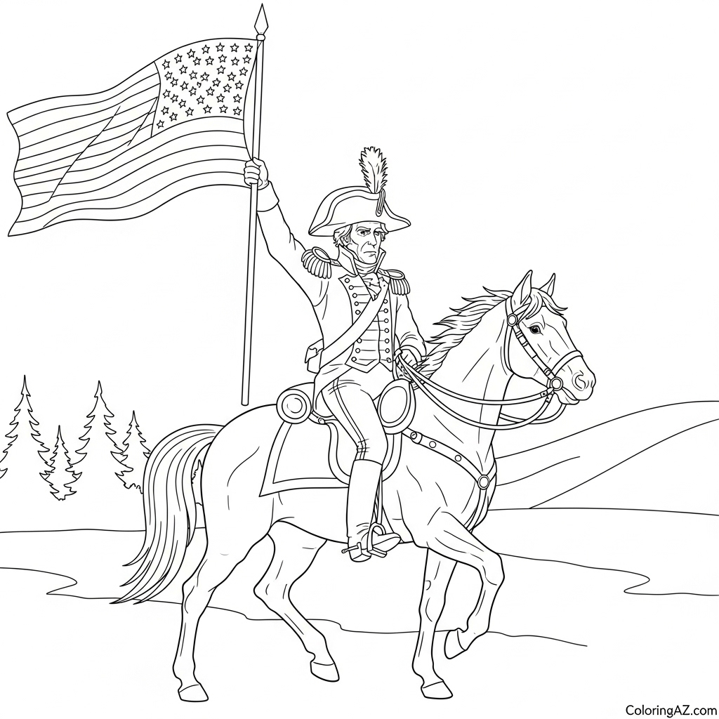 Andrew Jackson portrait with American flag