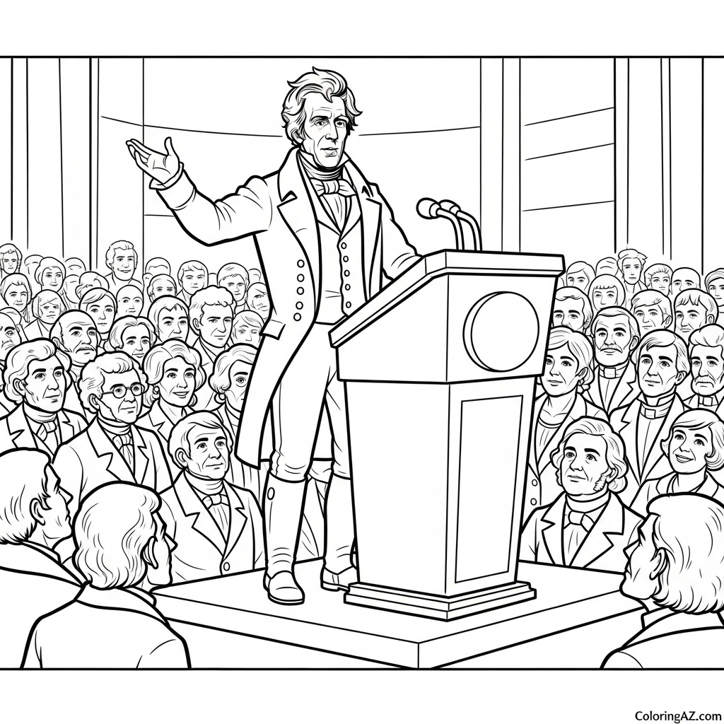 Illustration of Andrew Jackson with a serious expression