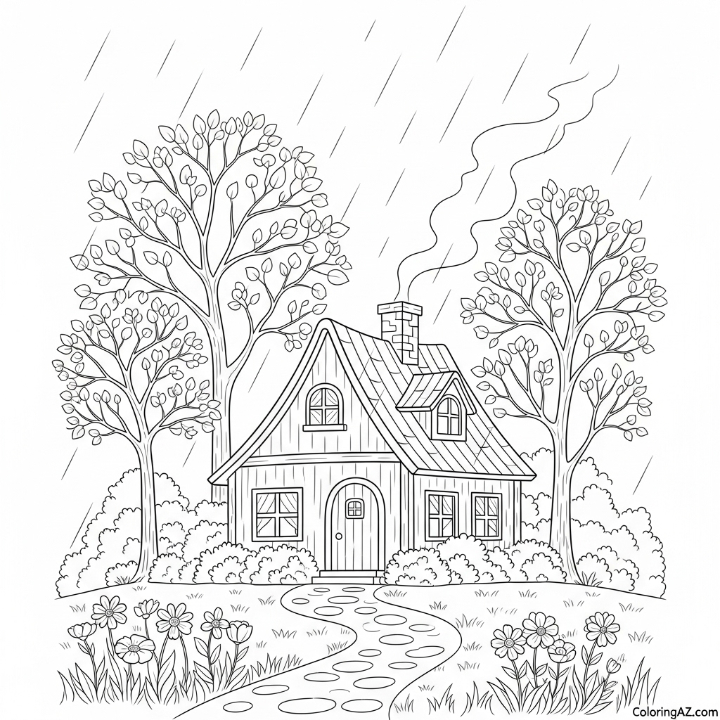 Duckling with umbrella coloring sheet