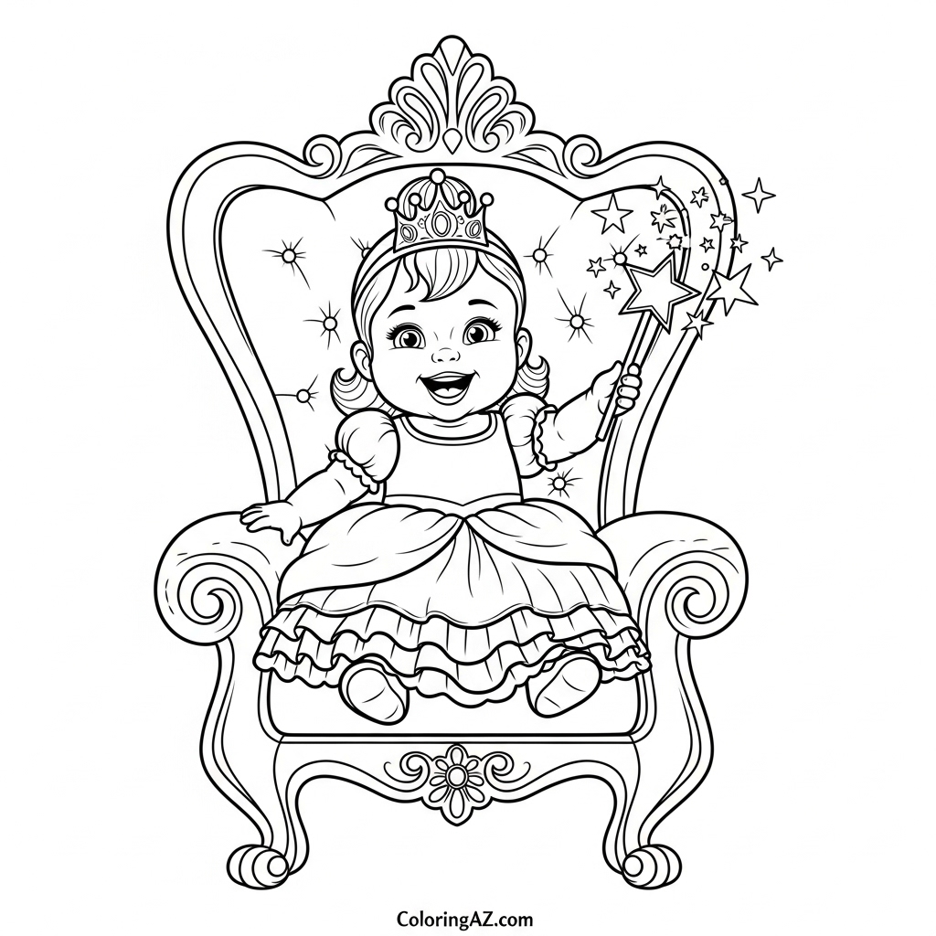 Adorable princess sitting on a throne