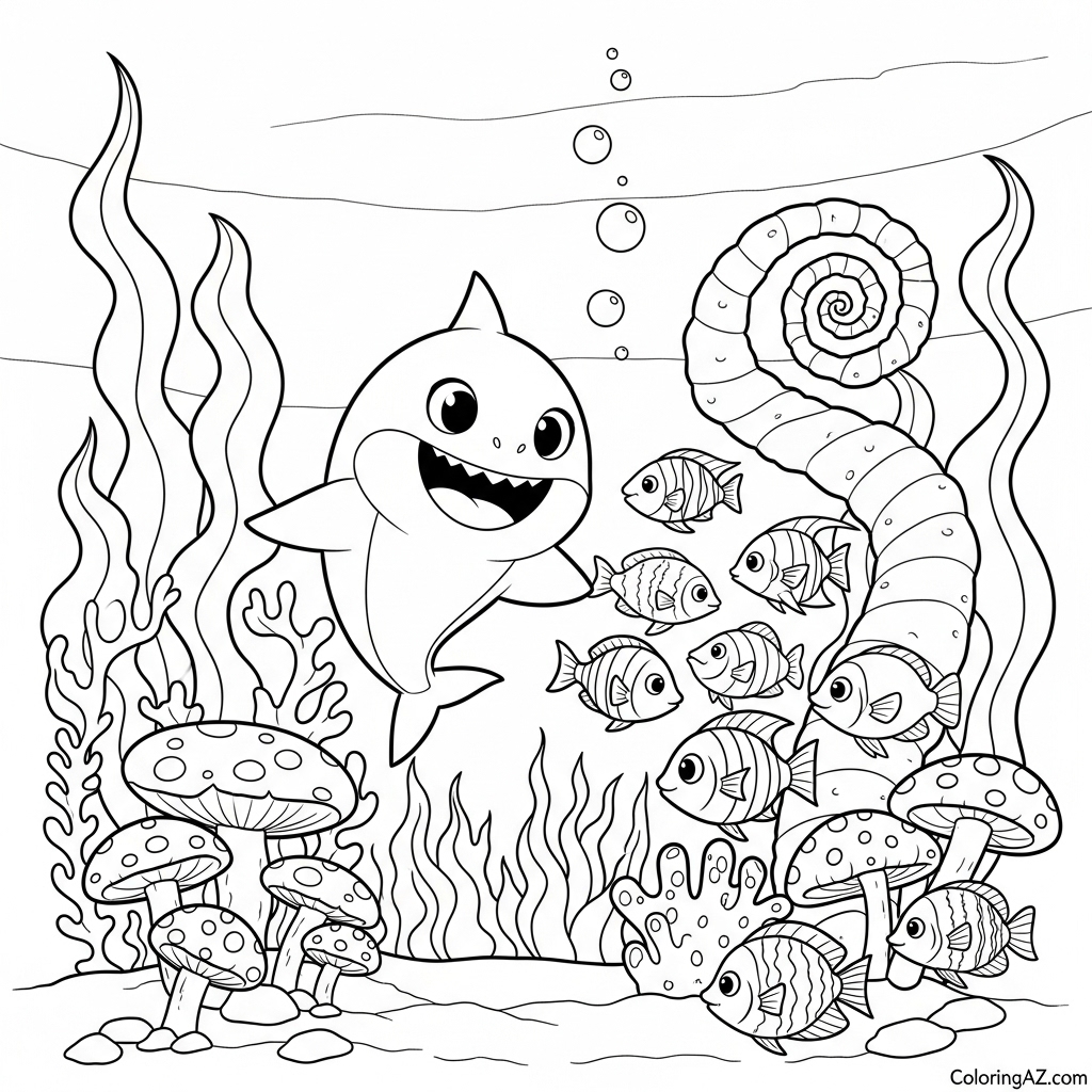 Smiling toddler enjoying Baby Shark page
