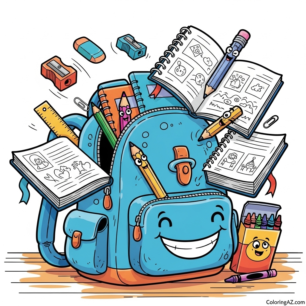 school supplies coloring page