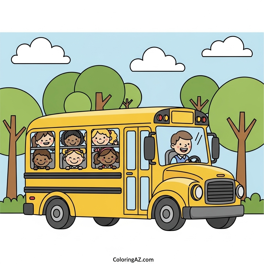child with backpack coloring page