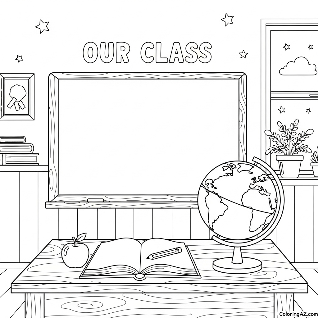Ruler and books coloring page