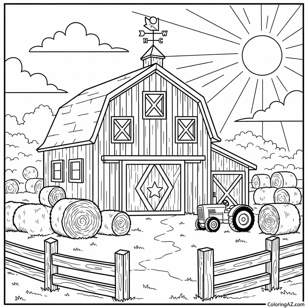 Tractor next to a barn