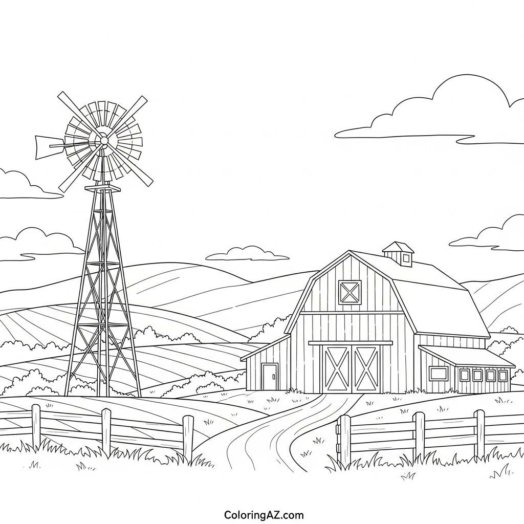Barn surrounded by fields
