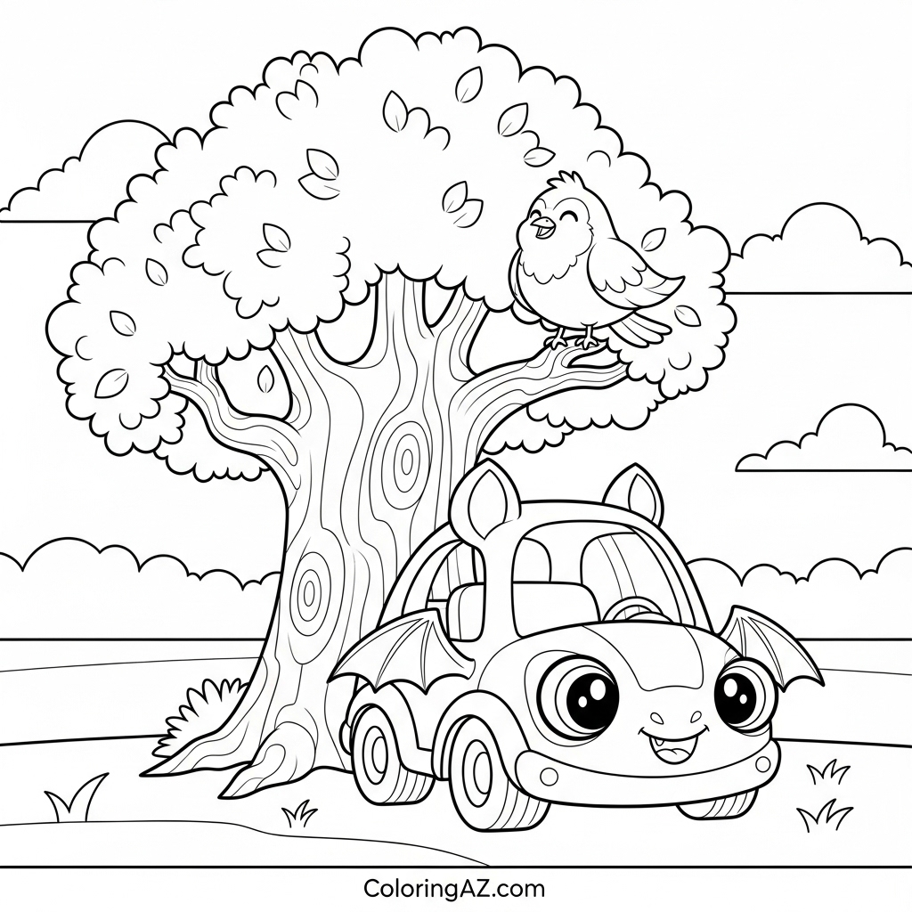Batwheels car in action scene line art