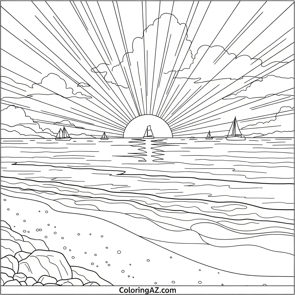 Sun setting over ocean waves