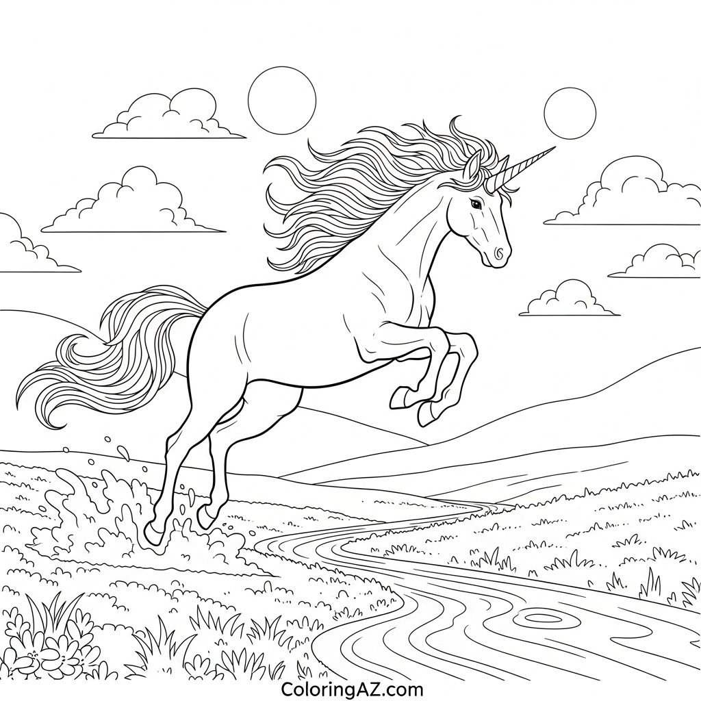Unicorn flying through the clouds