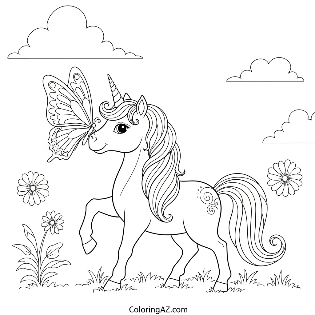 Unicorn standing by a waterfall