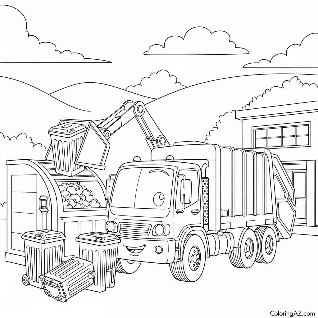 Bin lorry with clouds above