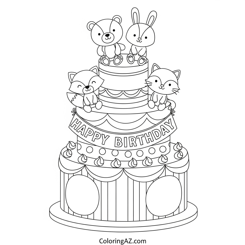 birthday cake with candles and balloons