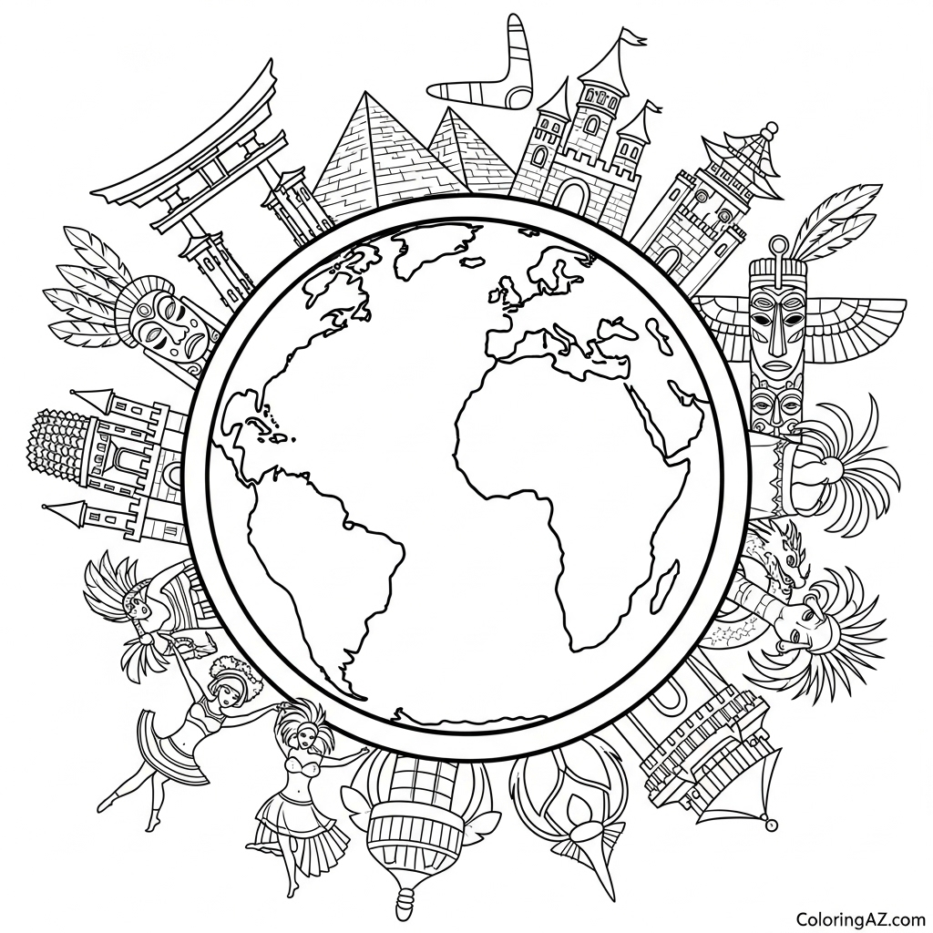 Child coloring African symbols