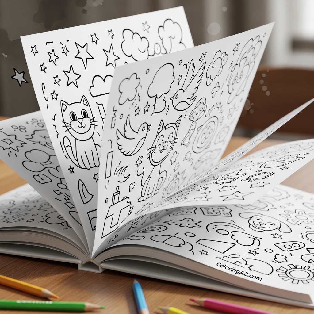 Open book with magic elements