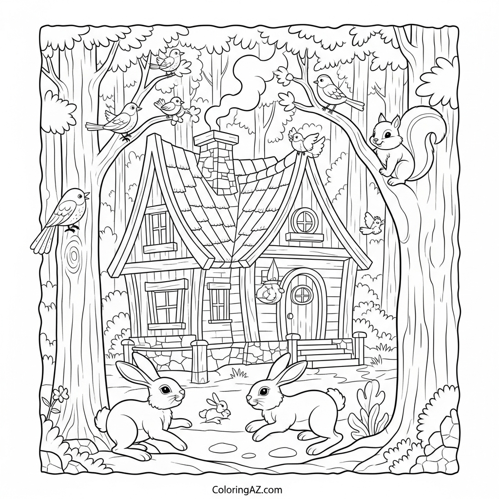 Wooden cabin with a stone chimney