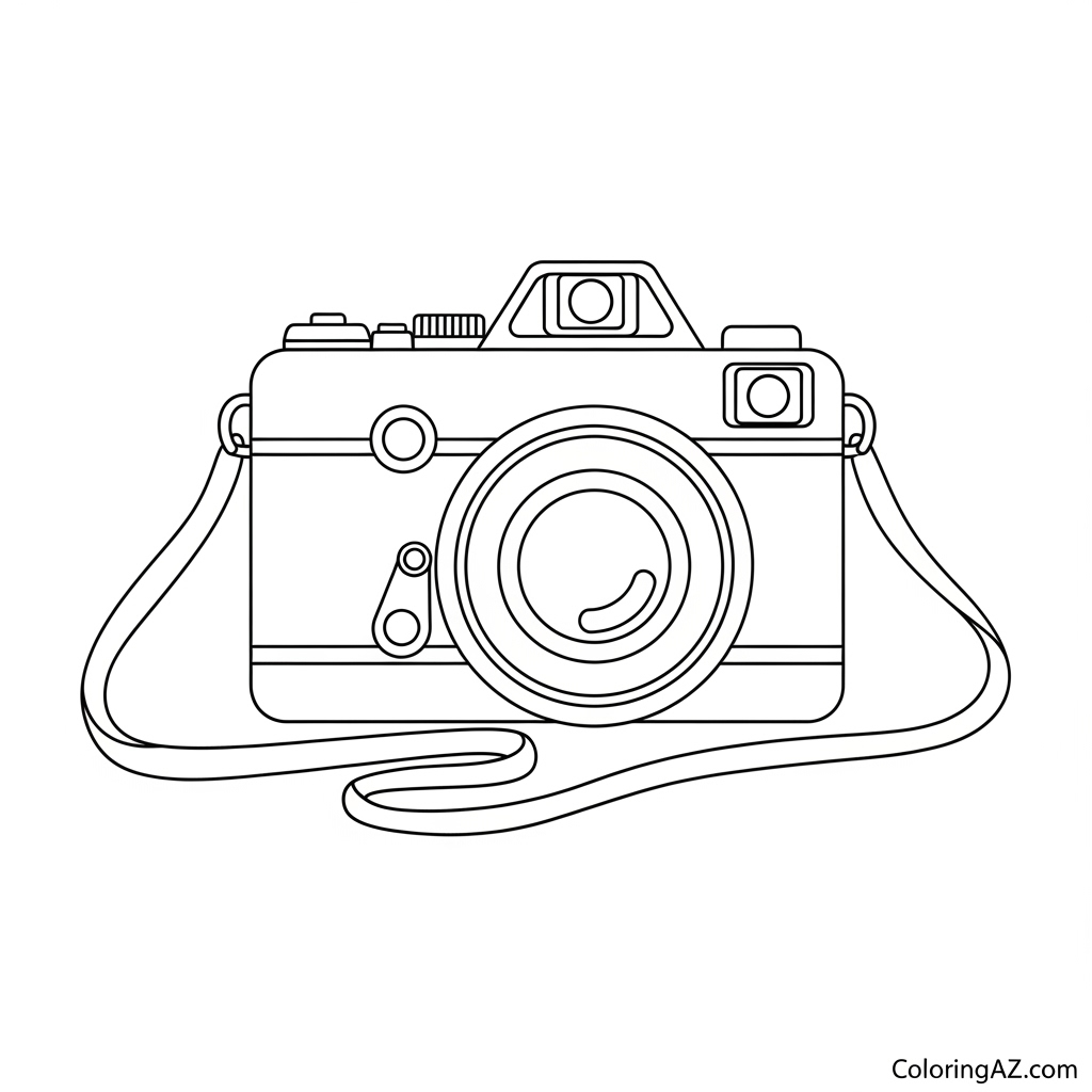 Camera Coloring Page: Free Printable Pages for Kids 2 Detailed camera sketch for coloring
