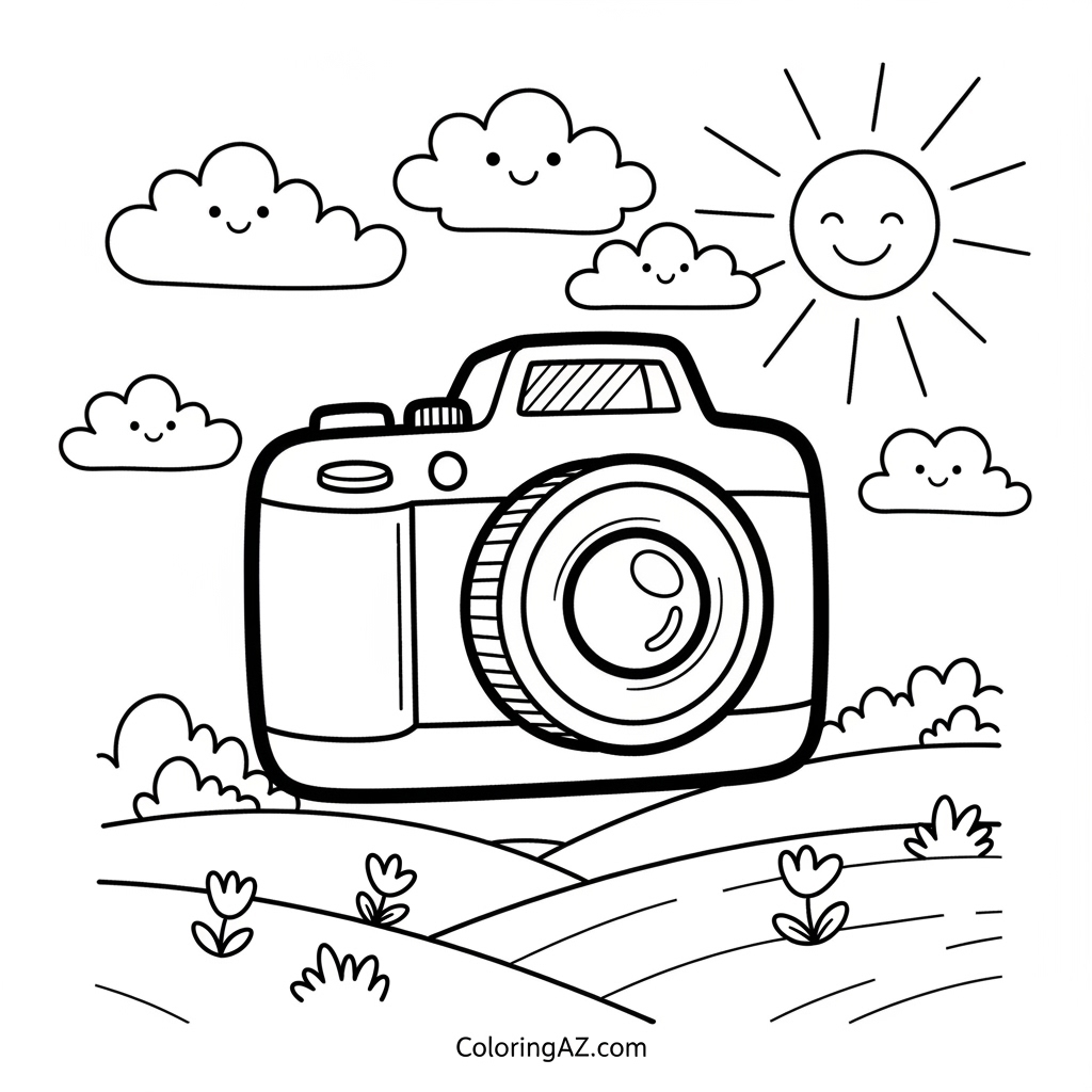 Camera Coloring Page: Free Printable Pages for Kids 4 Child coloring cartoon camera