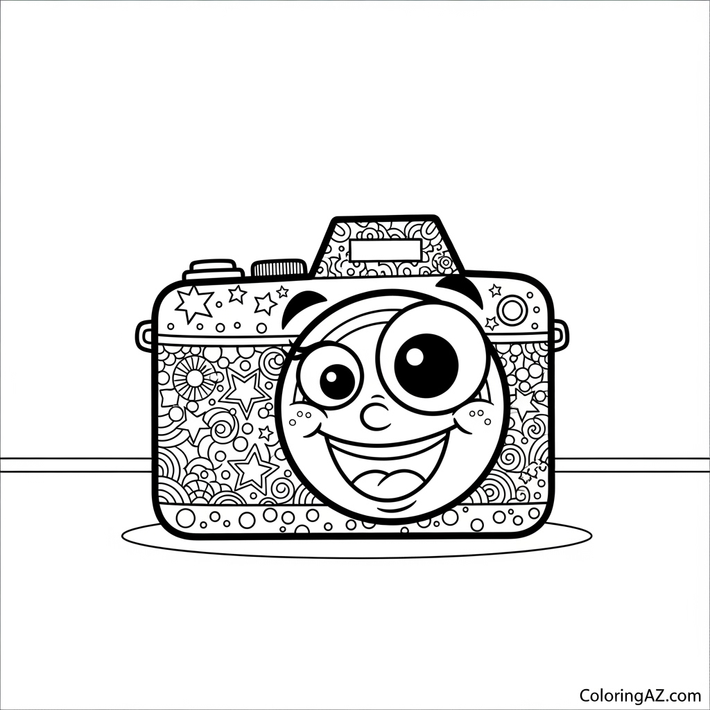 Camera Coloring Page: Free Printable Pages for Kids 7 Camera with a flash on a tripod