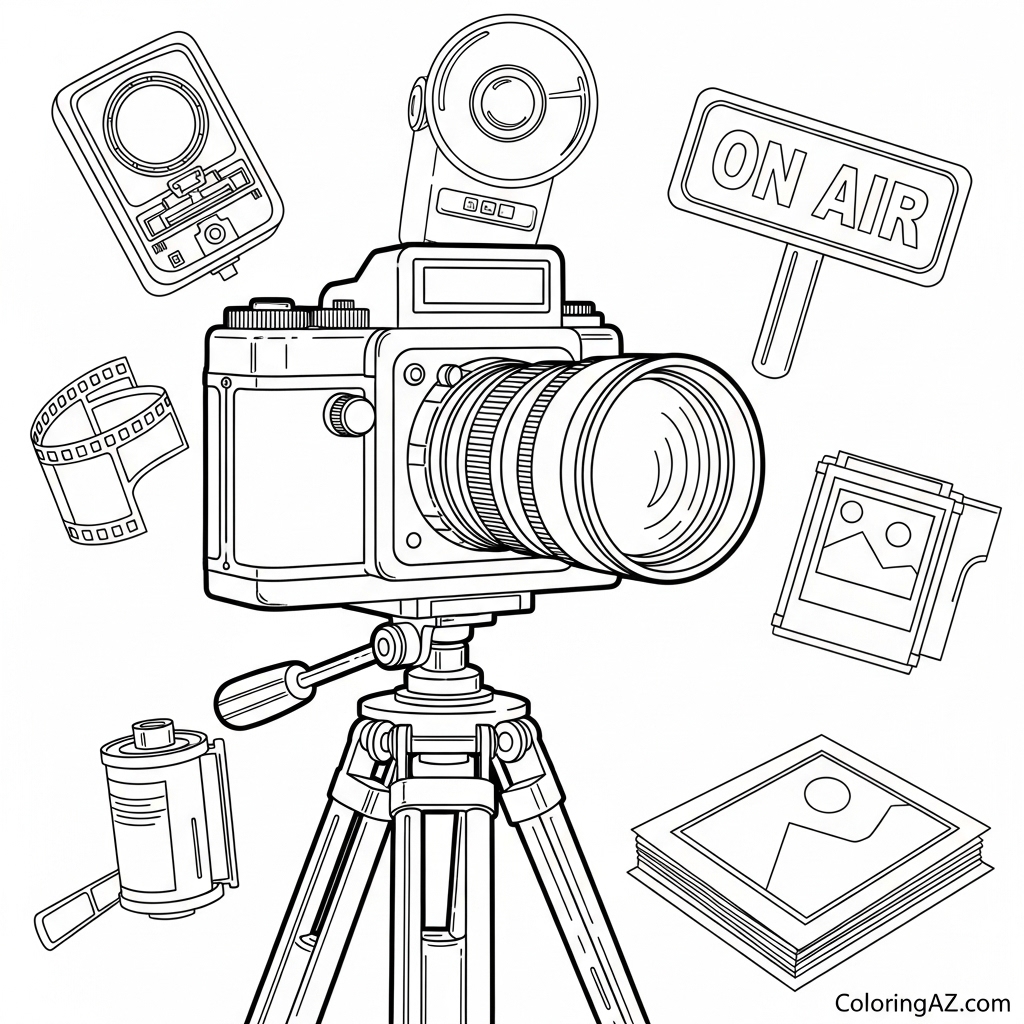 Camera Coloring Page: Free Printable Pages for Kids 8 Simple camera drawing with lens details