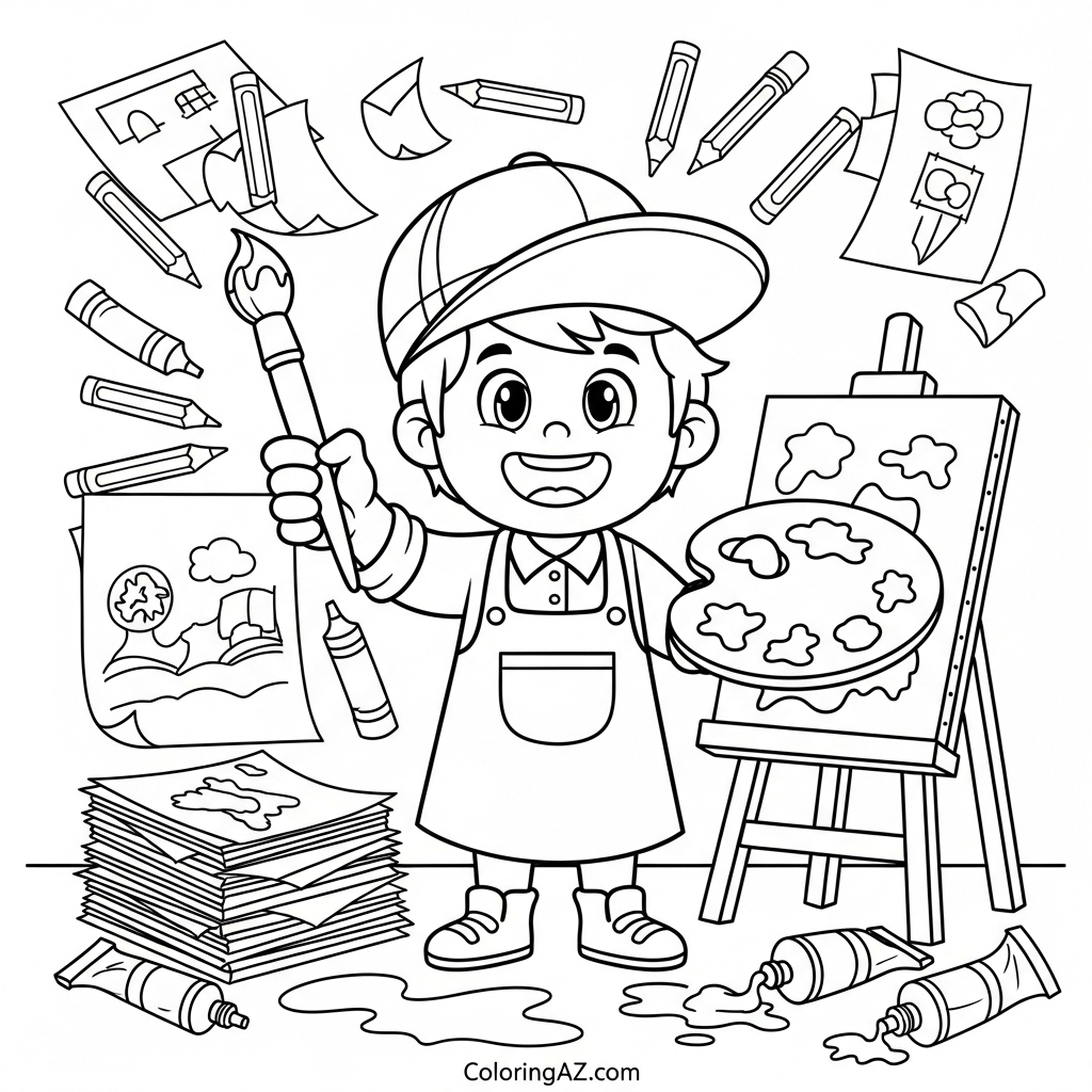 Toddler holding artist page