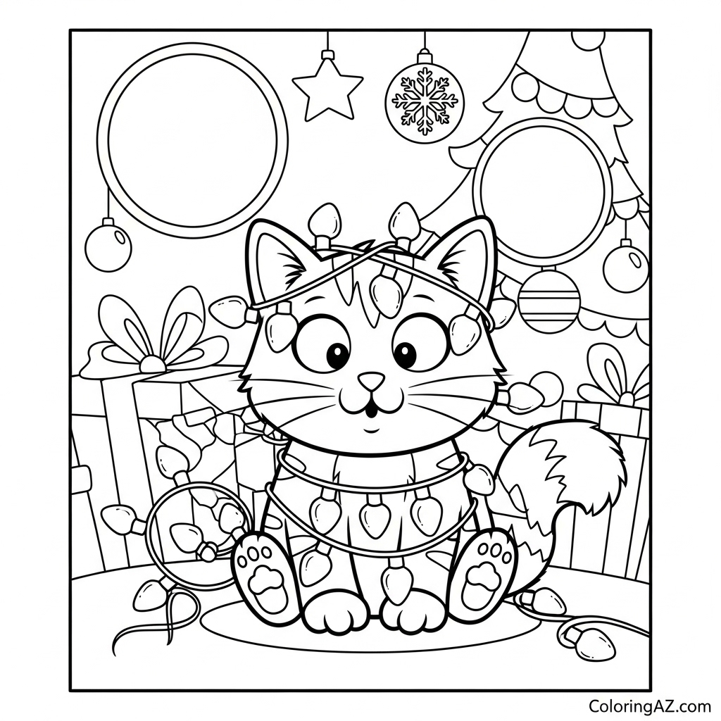 Cat playing with ornaments