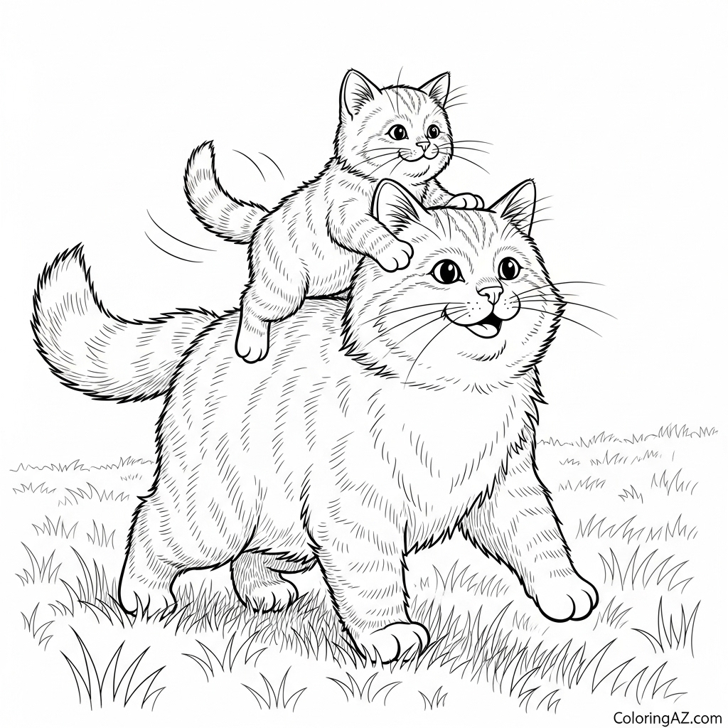 Father cat playing with kittens