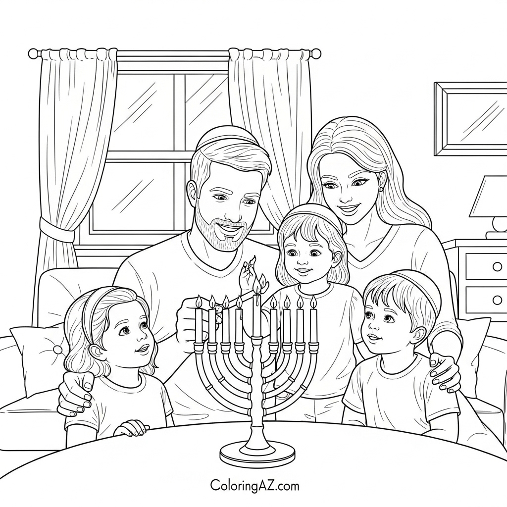 Children coloring a menorah