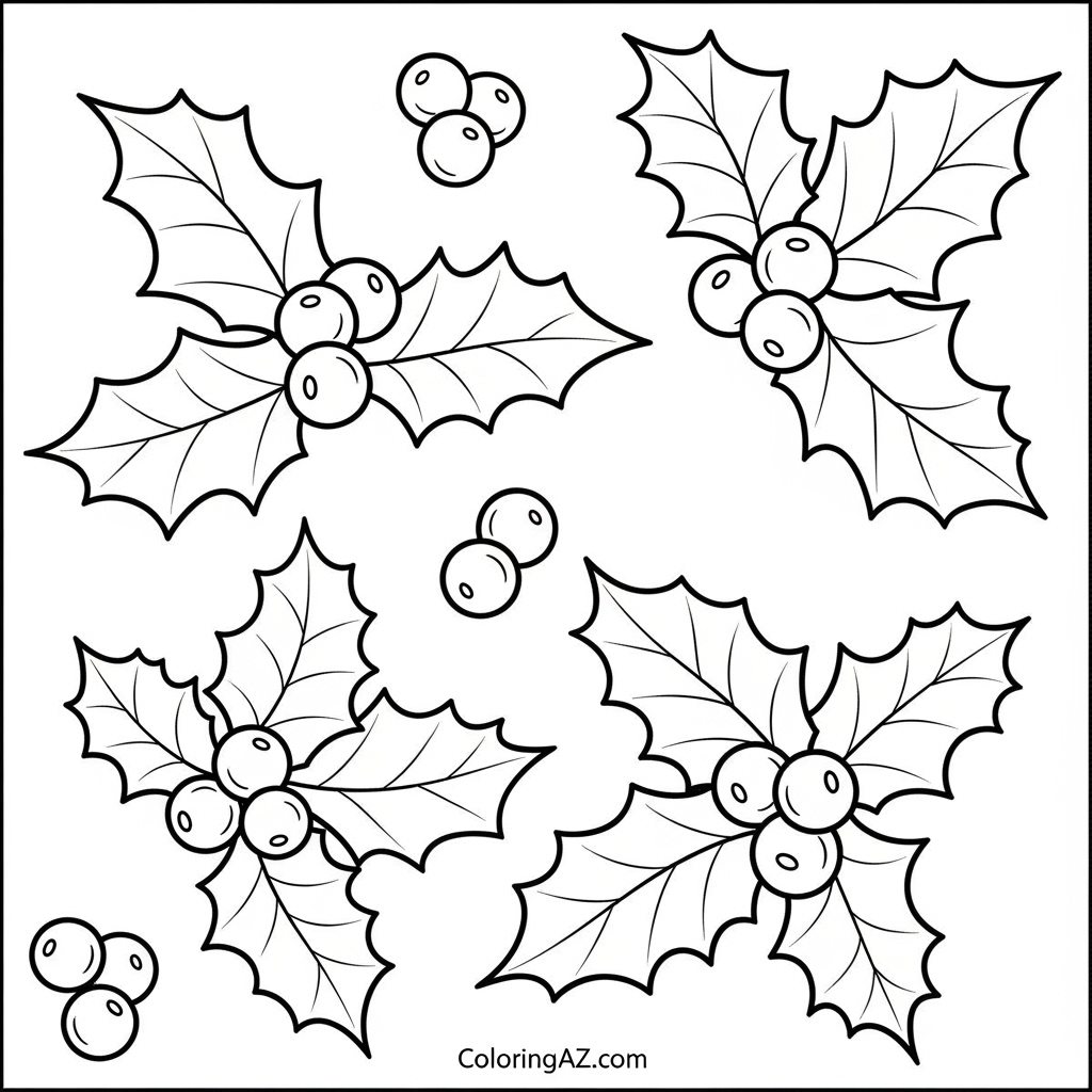 Christmas Holly Coloring Pages for Fun and Learning