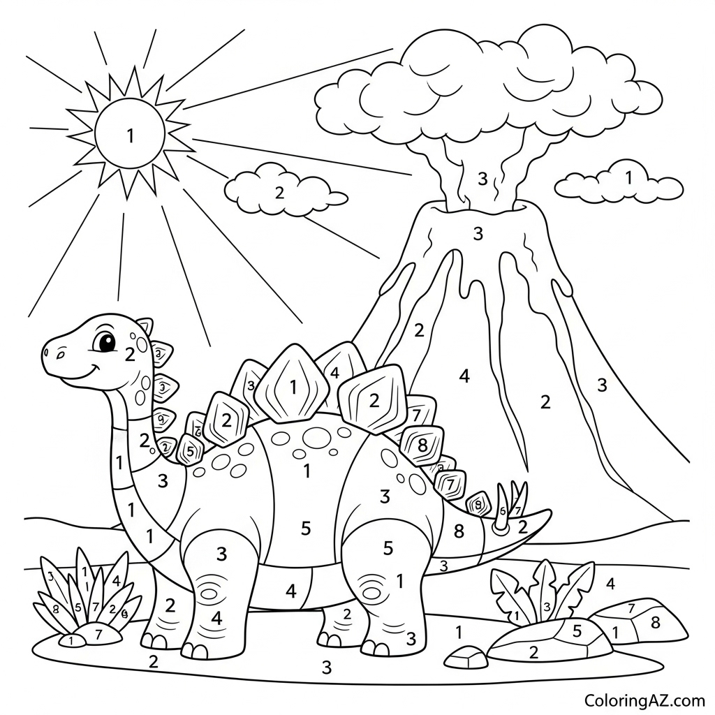 Printable and Fun Color by Number Dinosaur Pages