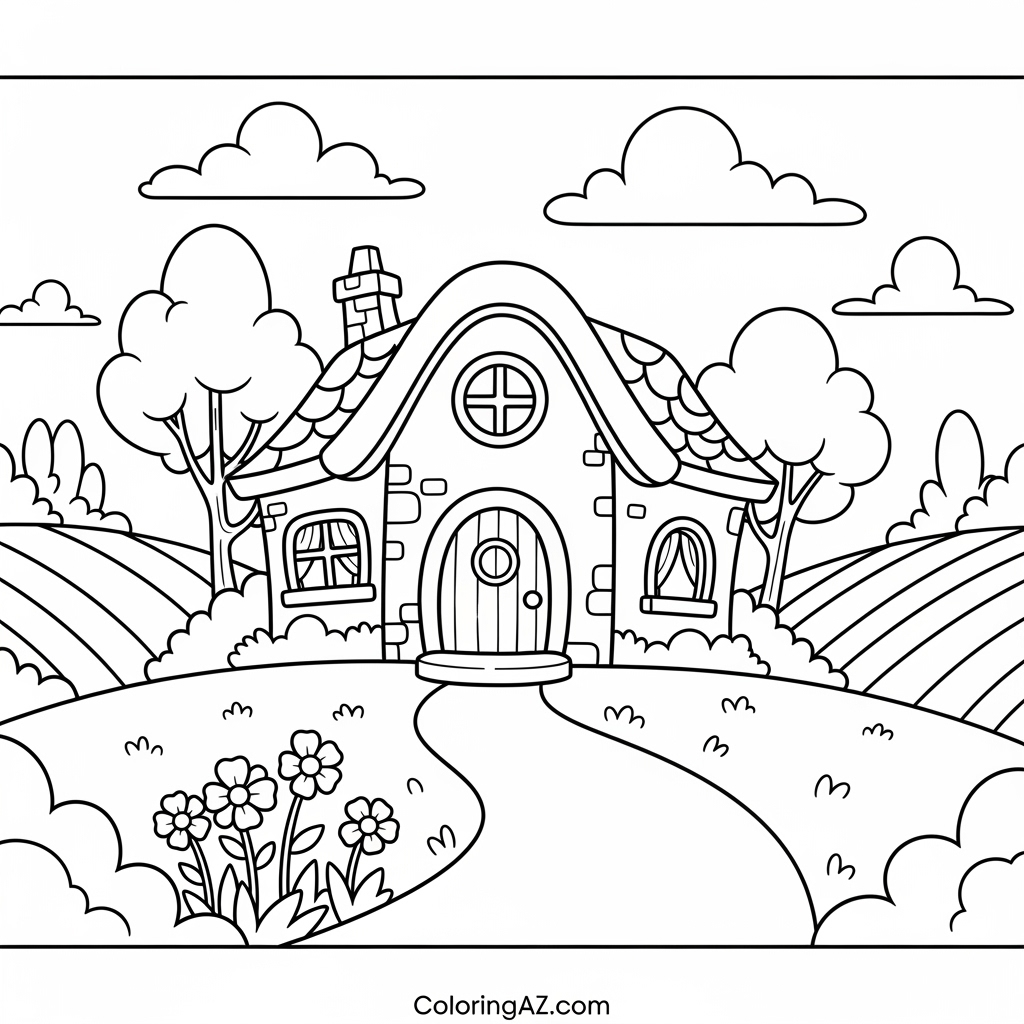 Download and Print Cottage Coloring Pages
