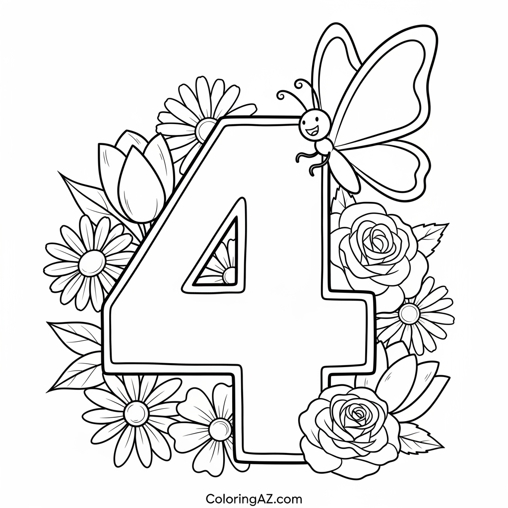 Downloadable Free Number 4 Coloring Sheets