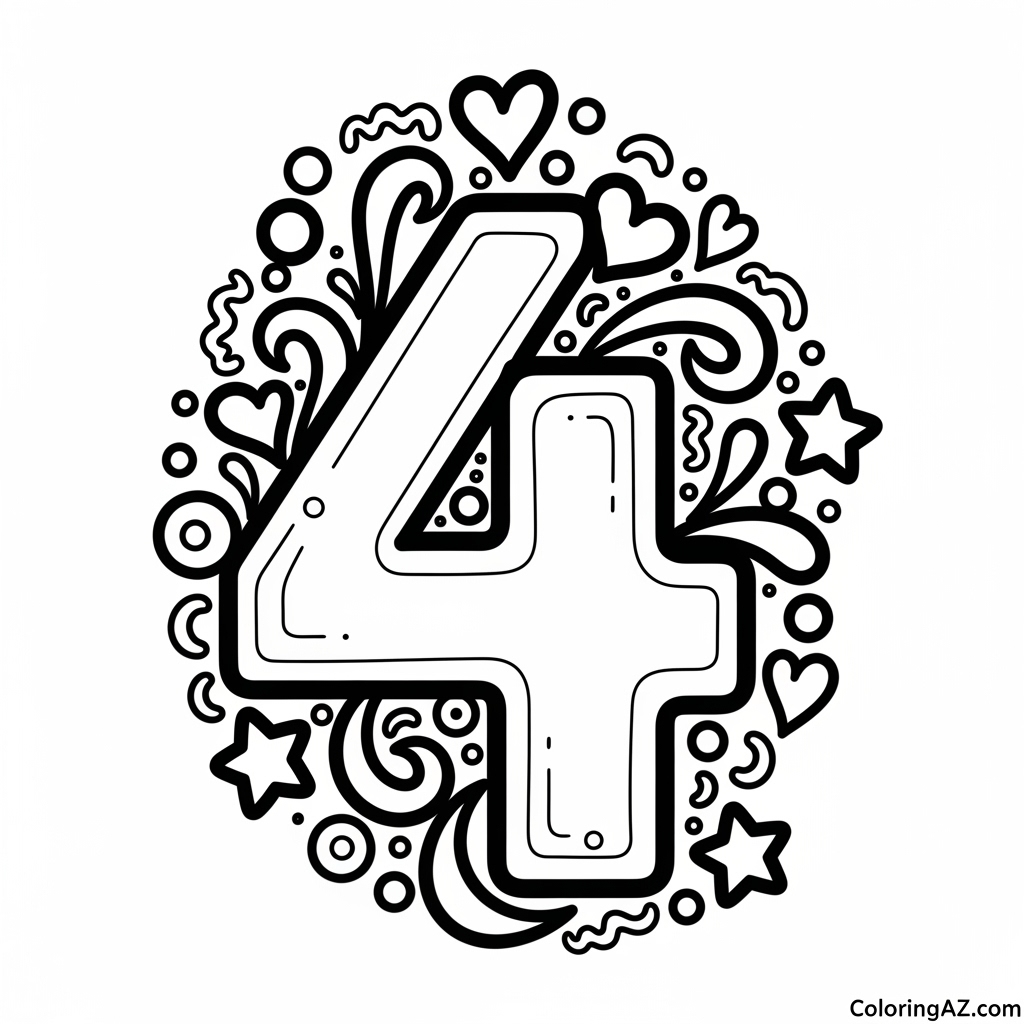 Printable Number 4 Coloring Pages