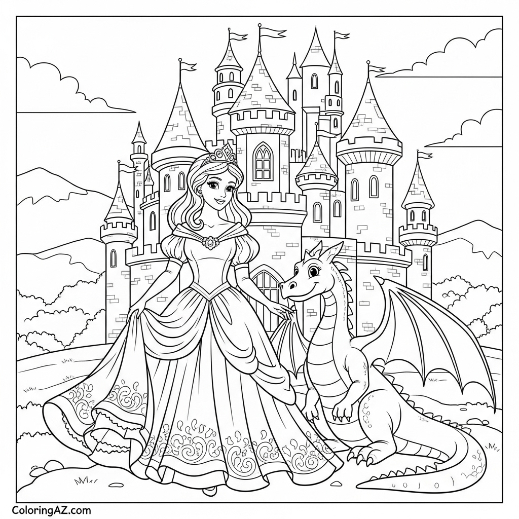 Download Free Coloring Pages for Kids: Castles and Princesses